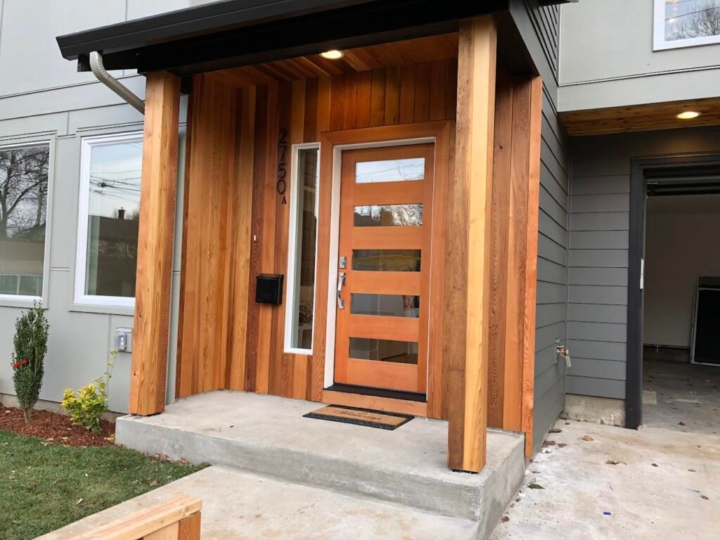 Brand new wooden entrance to a home